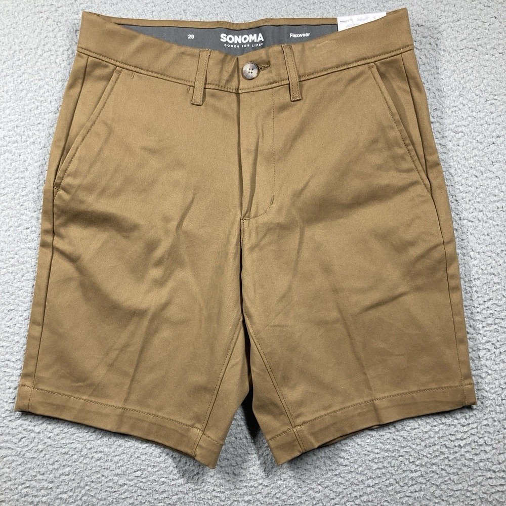 Sonoma Shorts Mens 29 Khaki Flat Front Flexwear 9" Inseamโ Comfort Stretch NEW